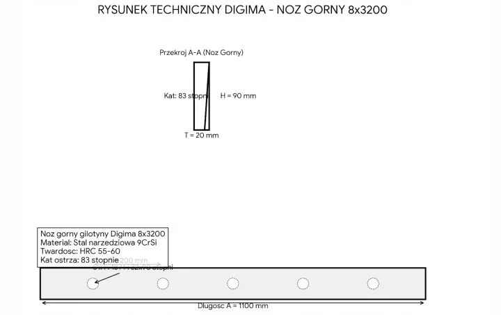 Analiza parametrów technicznych noża górnego Digima 8x3200