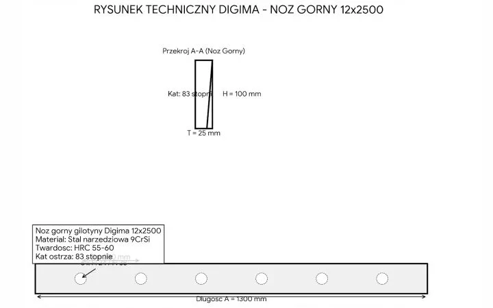 Analiza parametrów technicznych noża górnego Digima 12x2500