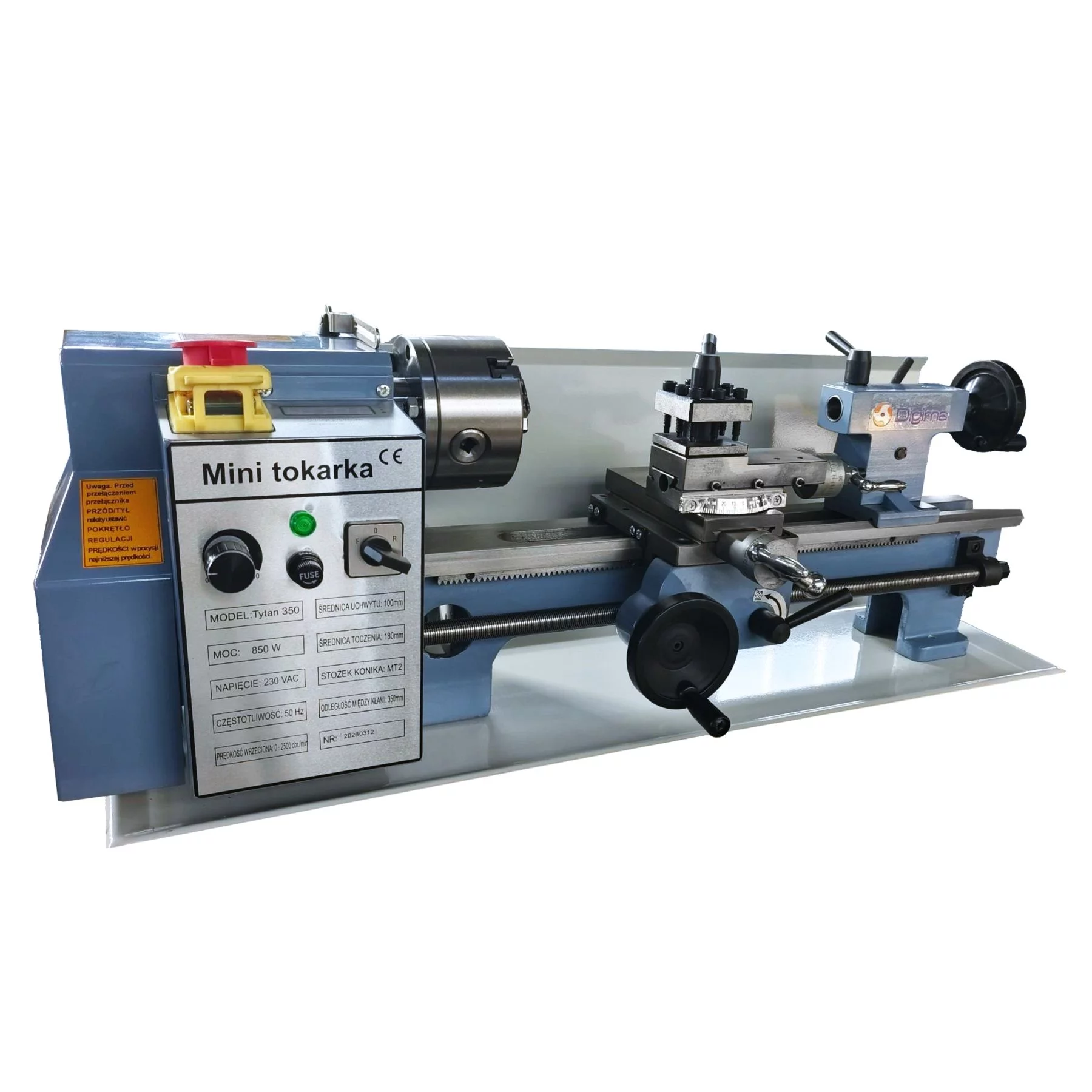 Mini Tokarka do Metalu Digima DC TYTAN 350 850W 230V