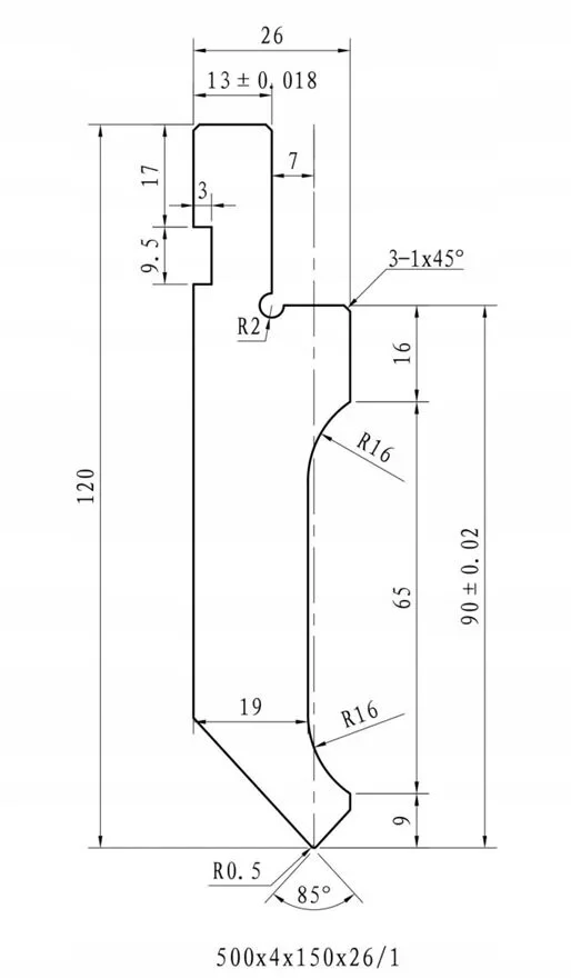 Stempel Digima do prasy krawędziowej AMADA 500x120x26 4 seg L= 2000mm 40T