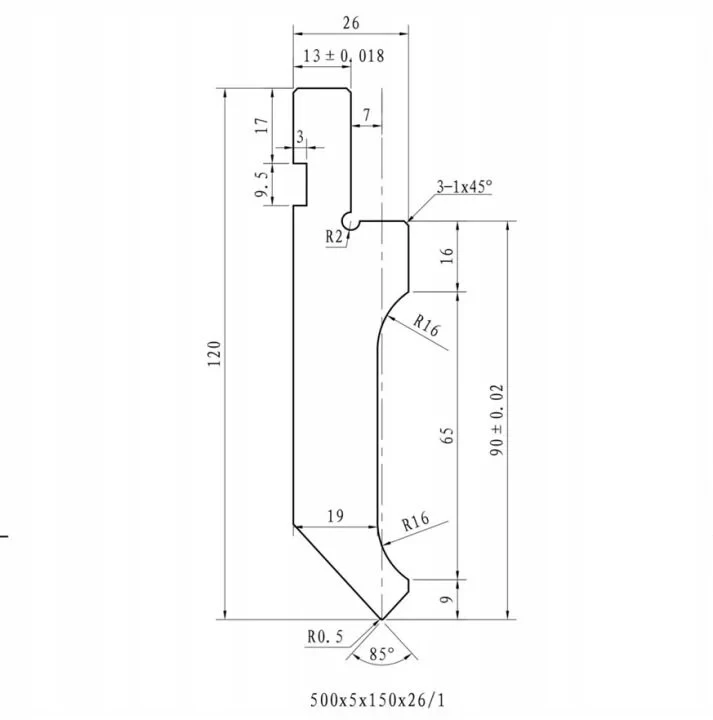 Stempel Digima do prasy krawędziowej AMADA 500x120x26 5 seg L= 2500mm 40T