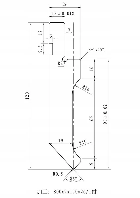 Stempel Digima do prasy krawędziowej AMADA 800x120x26 2 seg L = 1600 mm 30T