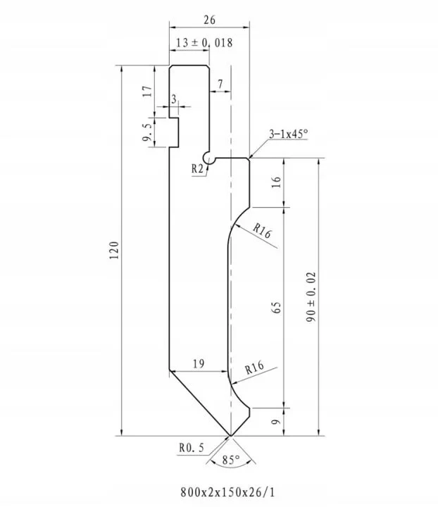 Stempel Digima do prasy krawędziowej AMADA 800x120x26 2 seg L= 1600mm 63T