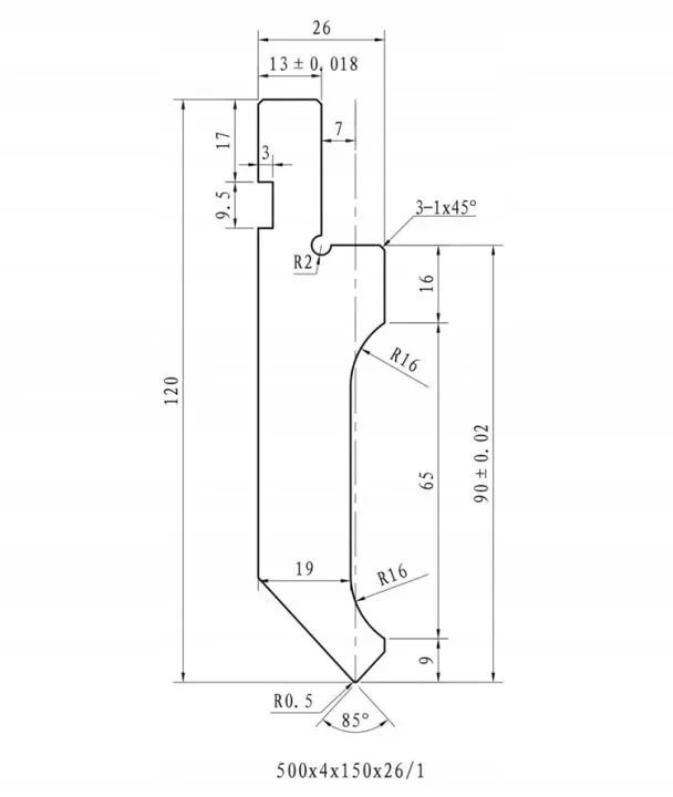 Stempel Digima do prasy krawędziowej AMADA 500x120x26 4 seg L= 2000mm 63T