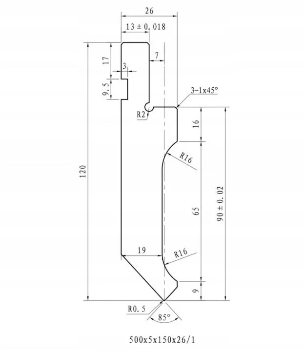 Stempel Digima do prasy krawędziowej AMADA 500x120x26 5 seg L= 2500mm 63T