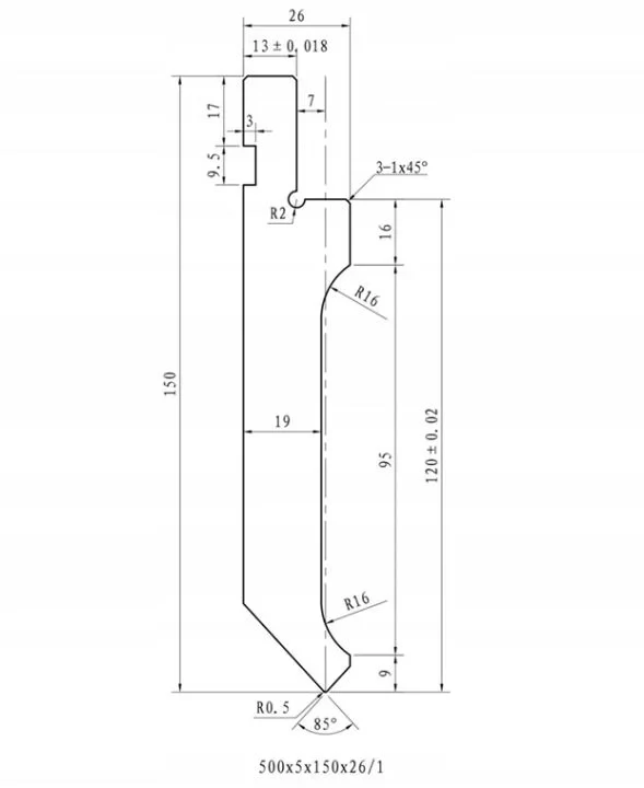 Stempel Digima do prasy krawędziowej AMADA 500x150x26 5s L 2500mm 100-125T