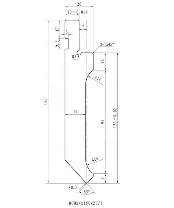 Stempel Digima do prasy krawędziowej AMADA 800x150x26 4 seg L= 3200 mm 200T