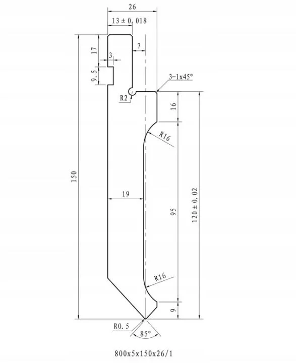 Stempel Digima do prasy krawędziowej AMADA 800x150x26 5 seg L= 4000 mm 200T